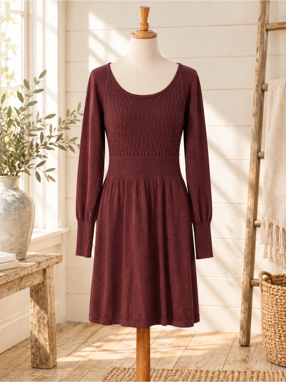 ✨ prAna Zora Sweater Dress Burgundy Textured Knit Size S ✨